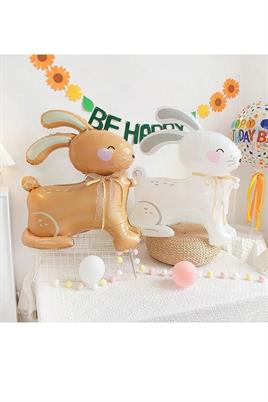 Süt Beyaz 3D Büyük Boy Tavşan Folyo Balon