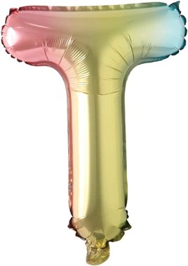 T Harf Gökkuşağı Folyo Balon16 İnç 36 cm