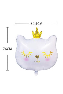 Taçlı Beyaz Kedi Folyo Balon 1 Adet 76x 64.5 Cm
