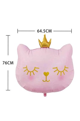 Taçlı Pembe Kedi Folyo Balon 1 Adet 76x 64.5 Cm