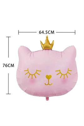 Taçlı Pembe Kedi Folyo Balon 1 Adet 76x 64.5 Cm