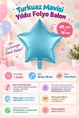 Turkuaz Mavisi Yıldız Folyo Balon 45 cm – Bebek Çocuk Parti Kutlama