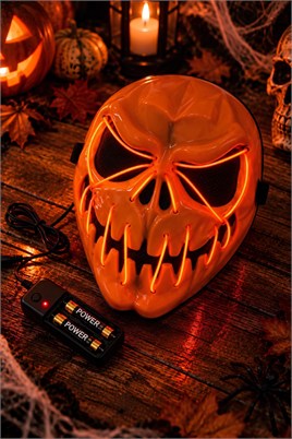 Turuncu Neon Işıklı Korku Maskesi – Cadılar Bayramı Halloween Maskesi