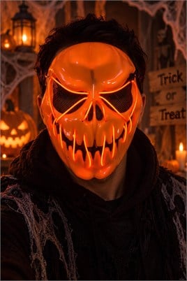 Turuncu Neon Işıklı Korku Maskesi – Cadılar Bayramı Halloween Maskesi