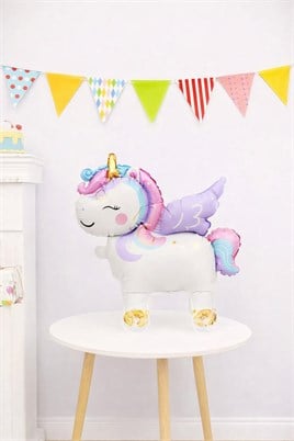 Unicorn Temalı Folyo Yürüyen Balon – Tekerlekli Sevimli Unicorn Balon 54x48,5 cm