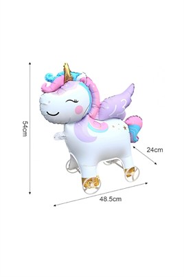 Unicorn Temalı Folyo Yürüyen Balon – Tekerlekli Sevimli Unicorn Balon 54x48,5 cm