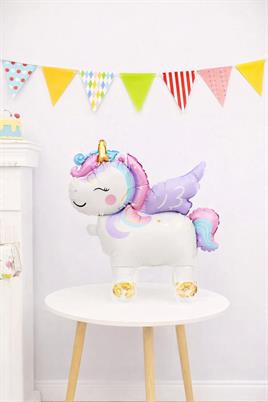 Unicorn Temalı Folyo Yürüyen Balon – Tekerlekli Sevimli Unicorn Balon 54x48,5 cm