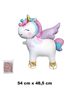 Unicorn Temalı Folyo Yürüyen Balon – Tekerlekli Sevimli Unicorn Balon 54x48,5 cm