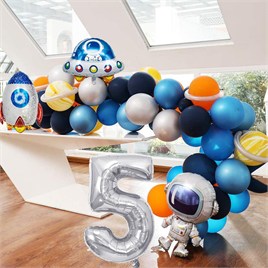 Uzay Temalı Doğum Günü Seti 5 Yaş; 4 Adet Folyo, 60 Lateks Balon, Banner, Balon Zinciri, Balon Bandı