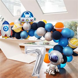 Uzay Temalı Doğum Günü Seti 7 Yaş; 4 Adet Folyo, 60 Lateks Balon, Banner, Balon Zinciri, Balon Bandı