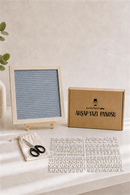 WoodArt Premium Letter Board Seti, Füme Antrasit Keçe Yüzeyli Doğal Çam Ahşap Yazı Panosu – Şövale Standlı Dekoratif Set