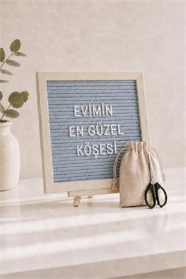 WoodArt Premium Letter Board Seti, Füme Antrasit Keçe Yüzeyli Doğal Çam Ahşap Yazı Panosu – Şövale Standlı Dekoratif Set