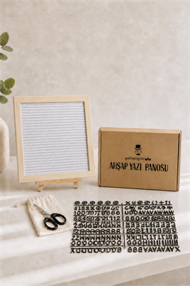 WoodArt Premium Letter Board Seti, İnci Beyazı Keçe Yüzeyli Doğal Çam Ahşap Yazı Panosu – Şövale Standlı Dekoratif Set