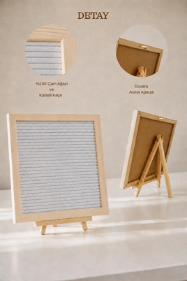 WoodArt Premium Letter Board Seti, İnci Beyazı Keçe Yüzeyli Doğal Çam Ahşap Yazı Panosu – Şövale Standlı Dekoratif Set