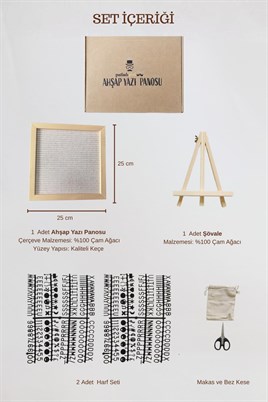 WoodArt Premium Letter Board Seti, İnci Beyazı Keçe Yüzeyli Doğal Çam Ahşap Yazı Panosu – Şövale Standlı Dekoratif Set