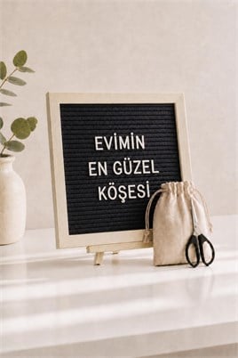 WoodArt Premium Letter Board Seti, Mat Gece Siyahı Keçe Yüzeyli Doğal Çam Ahşap Yazı Panosu – Şövale Standlı Dekoratif Set