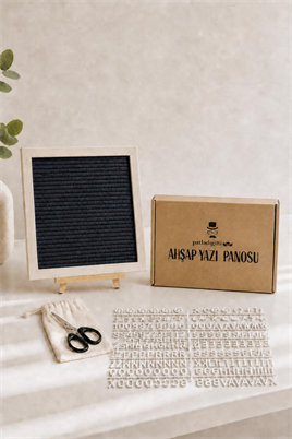 WoodArt Premium Letter Board Seti, Mat Gece Siyahı Keçe Yüzeyli Doğal Çam Ahşap Yazı Panosu – Şövale Standlı Dekoratif Set