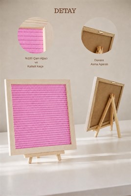 WoodArt Premium Letter Board Seti, Pudra Pembe Keçe Yüzeyli Doğal Çam Ahşap Yazı Panosu – Şövale Standlı Dekoratif Set