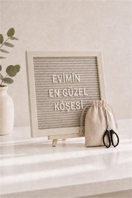 WoodArt Premium Letter Board Seti, Şampanya Krem Keçe Yüzeyli Doğal Çam Ahşap Yazı Panosu – Şövale Standlı Dekoratif Set