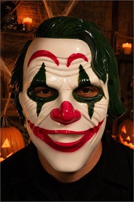 Yeşil Saçlı Korkunç Palyaço Maskesi – Halloween Cadılar Bayramı Kostüm Maskesi