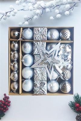 Yılbaşı Çam Ağacı Süsü 30 Parça Lüks Gümüş Noel Süsü 