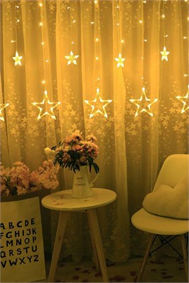 Yıldızlı Perde Led Işık 12 Saçak 138 Led Animasyonlu , Fişli, Günışığı