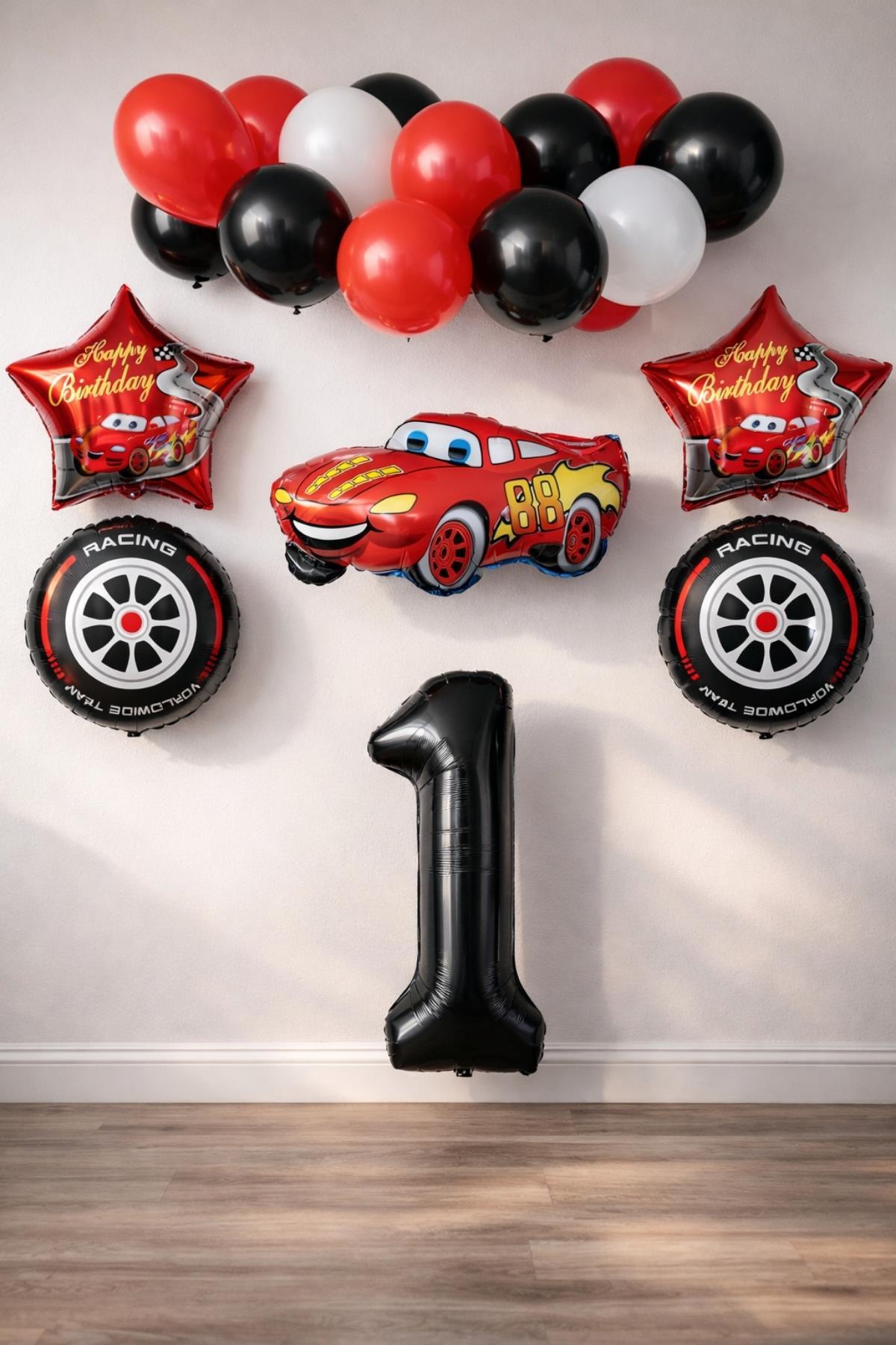 1 Yaş Arabalar Temalı Doğum Günü Parti Kutlama Balon Seti