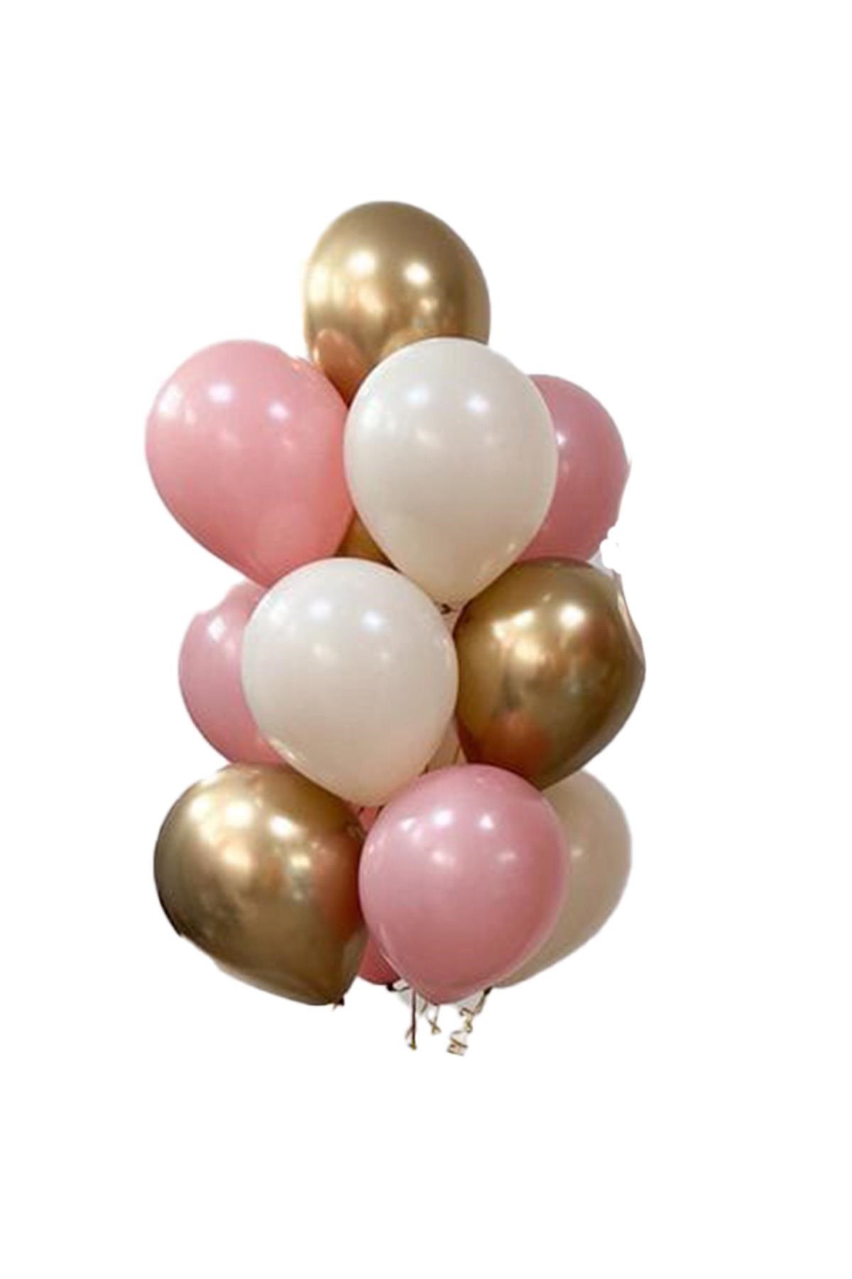 12 İnç Krom Gold- Deniz Kumu- Pembe 10 Adet Balon 