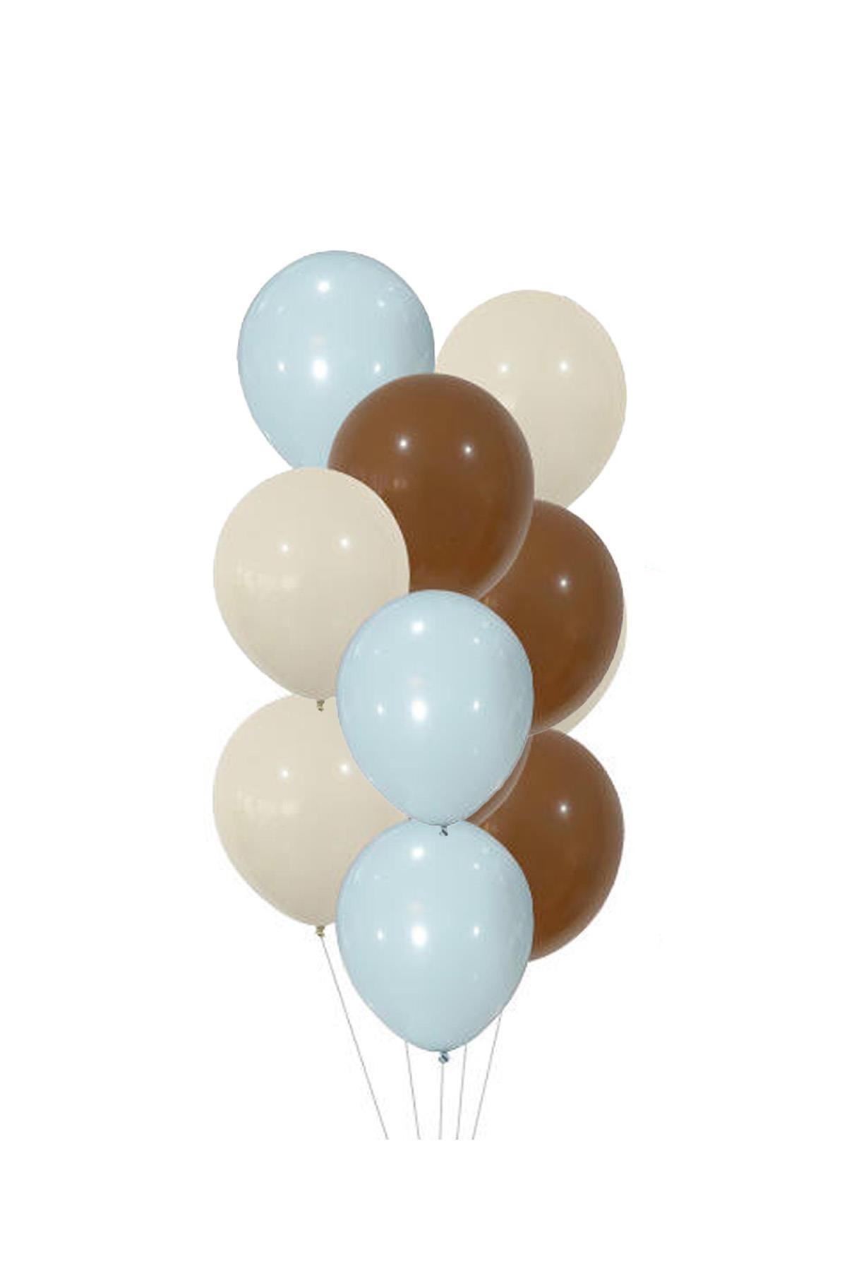 12 İnç Makaron Mavi- Deniz Kumu- Kahverengi 10 Adet Balon 