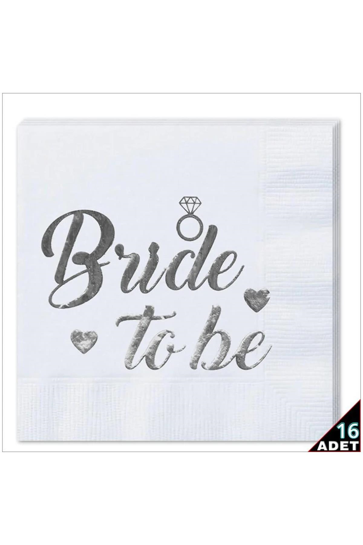 16 Adet Bride To Be Temalı Gümüş Peçete
