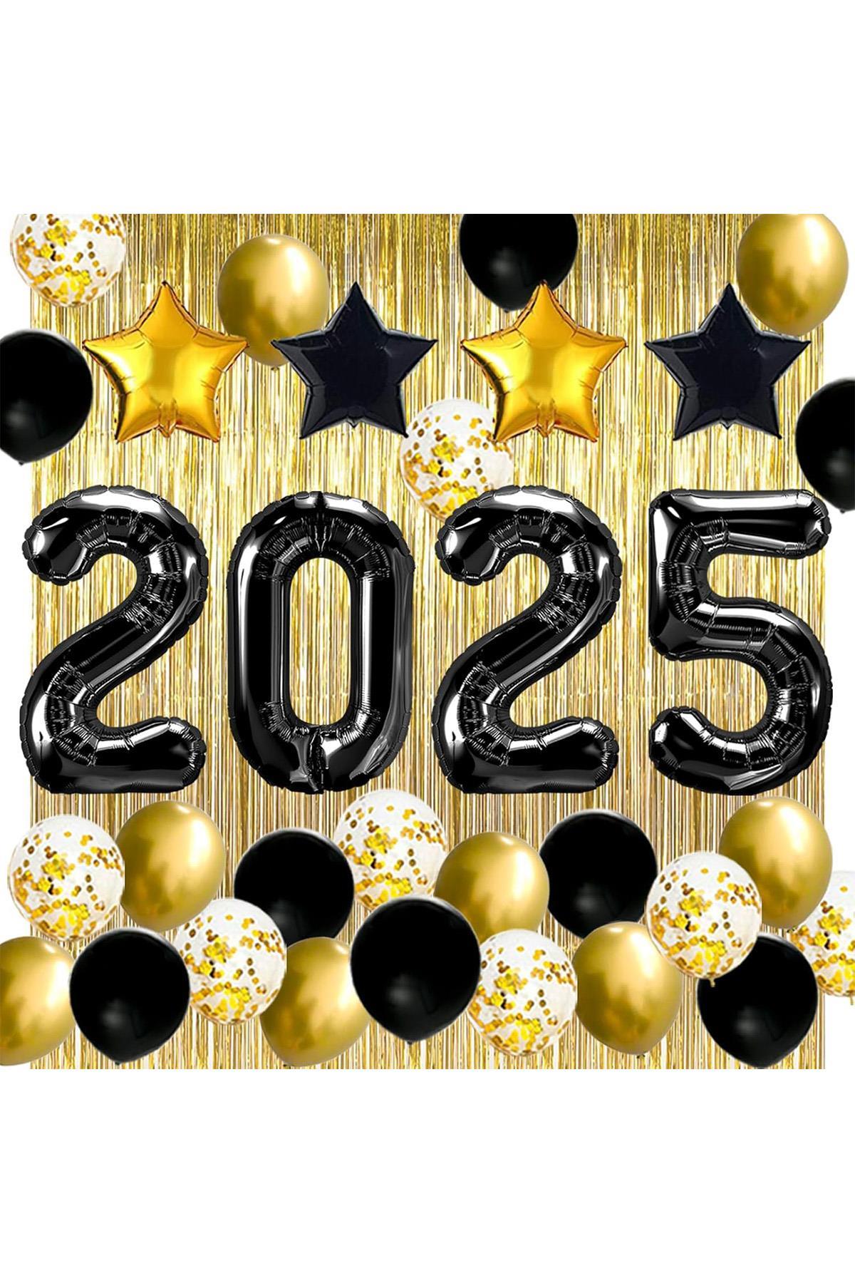 2025 Temalı Siyah Renkli Lüks Mezuniyet Kutlama Seti