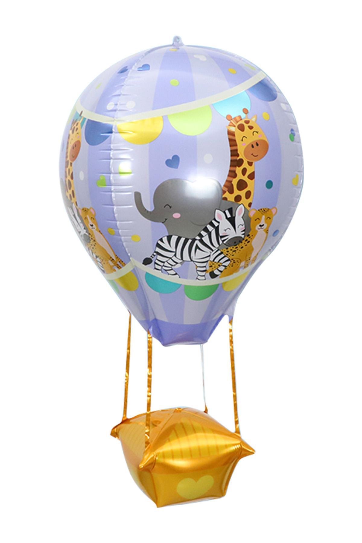 22 İnç Mor Renk Safari Uçan Balon Temalı  Folyo Balon 88-28 Cm
