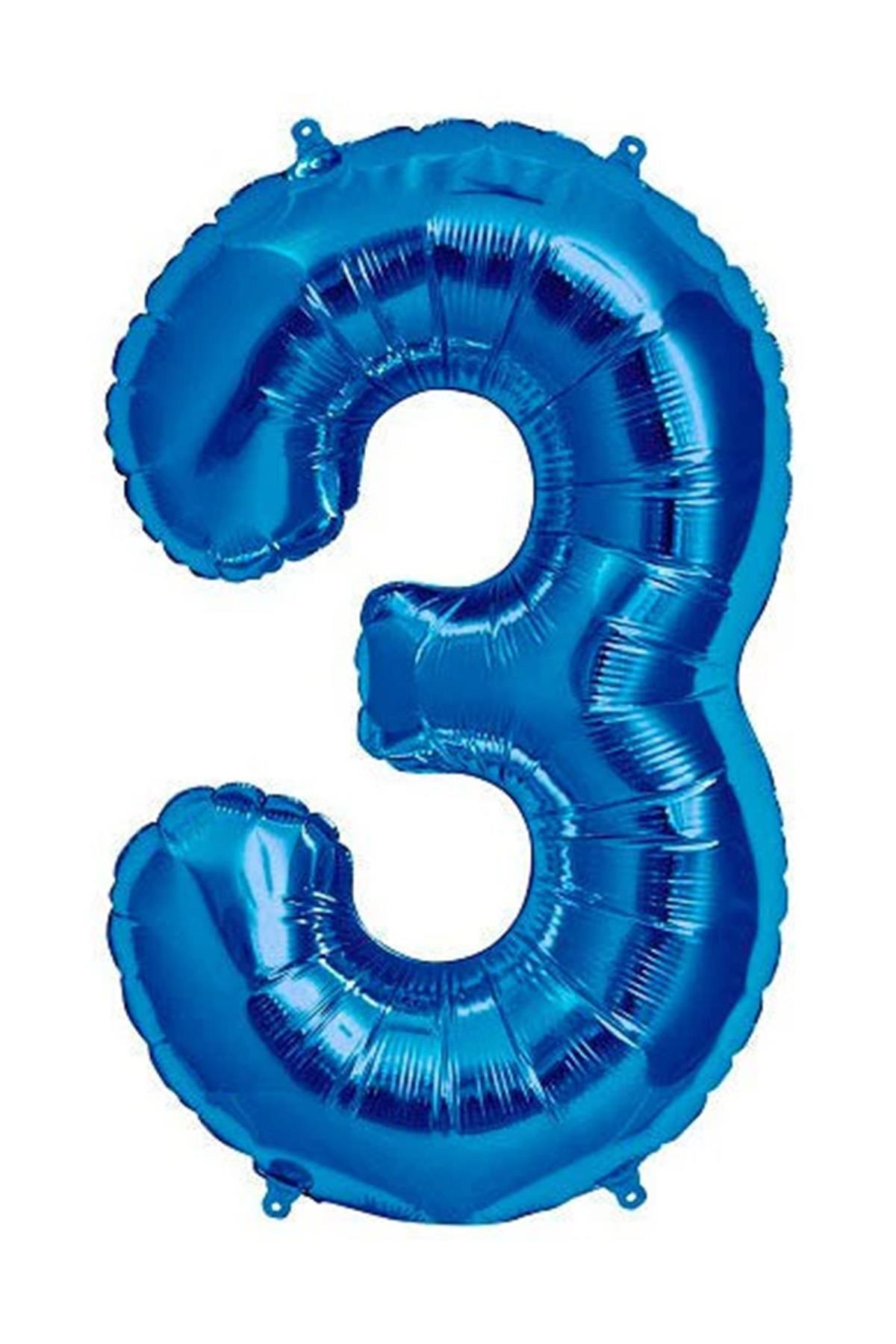 3 Rakam Mavi Folyo Balon 34 inç 76-82 cm