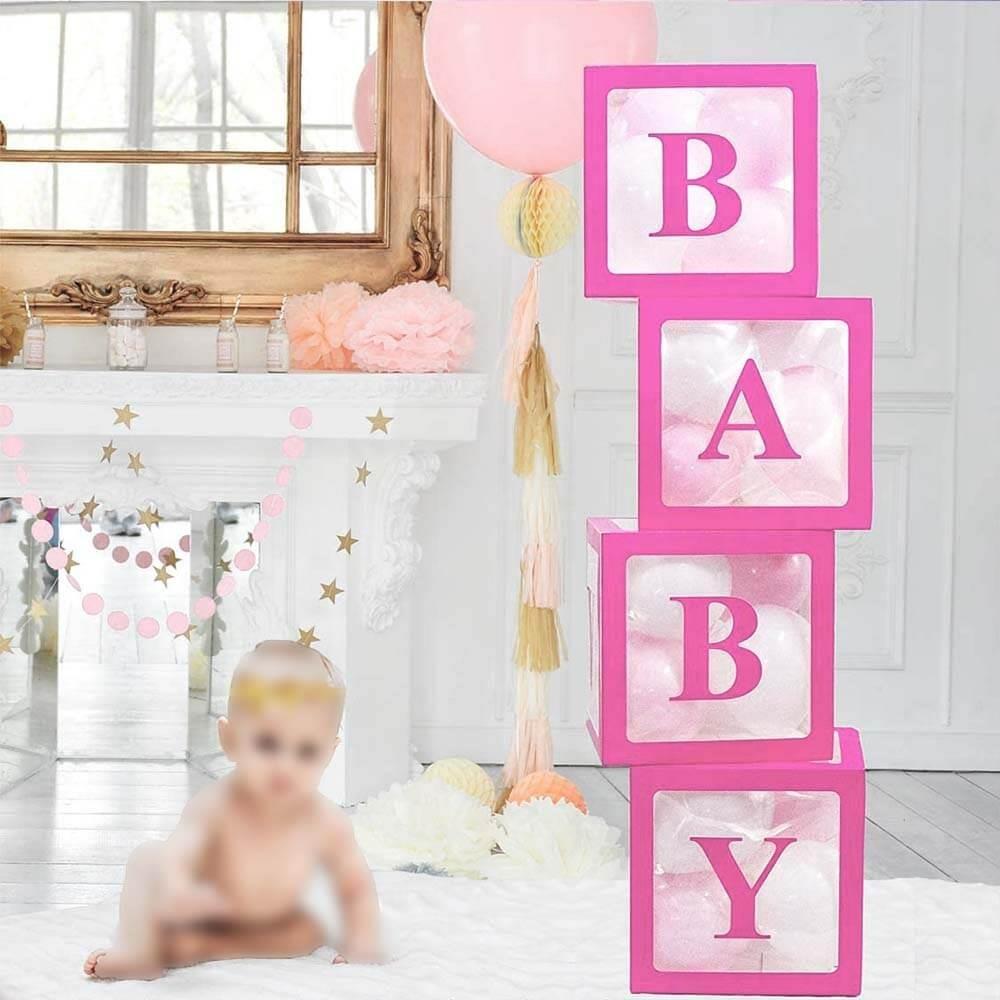 33 Parça Baby Yazılı Şeffaf Pembe Kutu ve Balon Seti