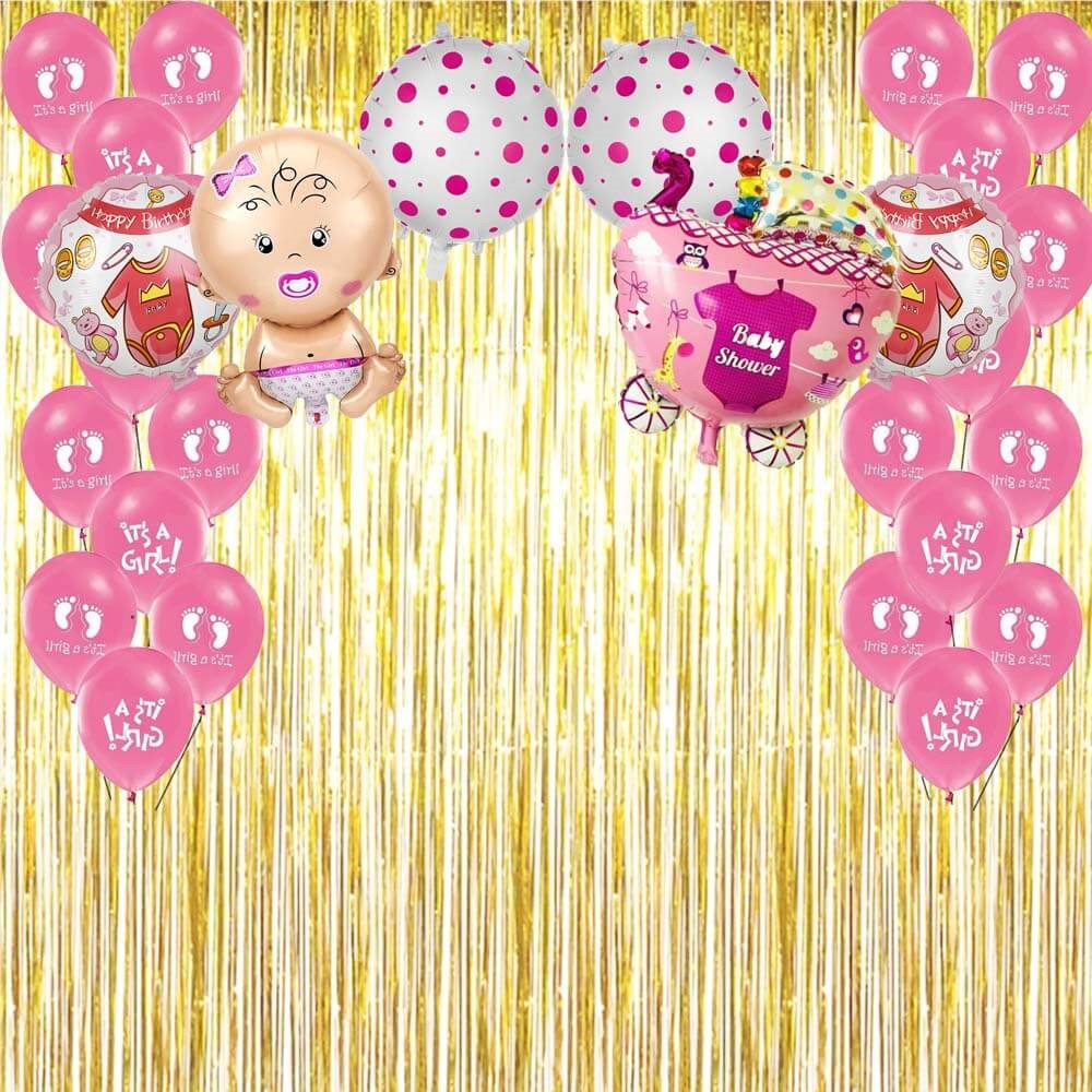 36 Parça Kız Pembe Renkli Baby Shower Doğum Günü Konsept Kutlama Balon Seti  | Patladı Gitti
