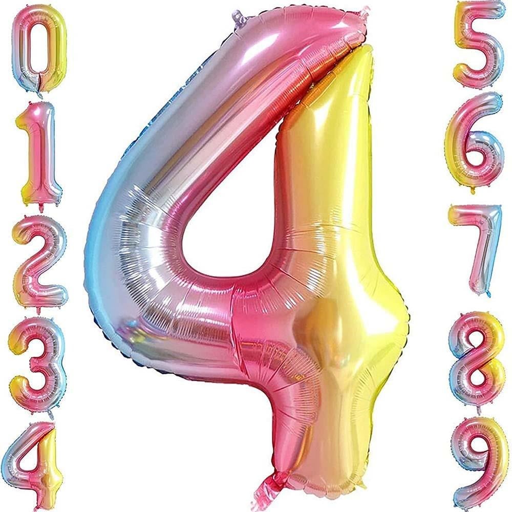 4 Dört Rakam Gökkuşağı Folyo Balon 34