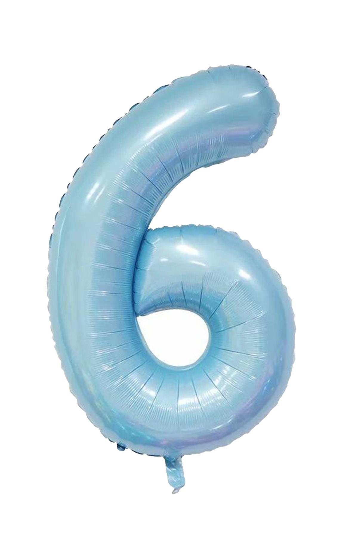 6 Rakam Bebe Mavisi Folyo Balon 32 inç 76-82 cm