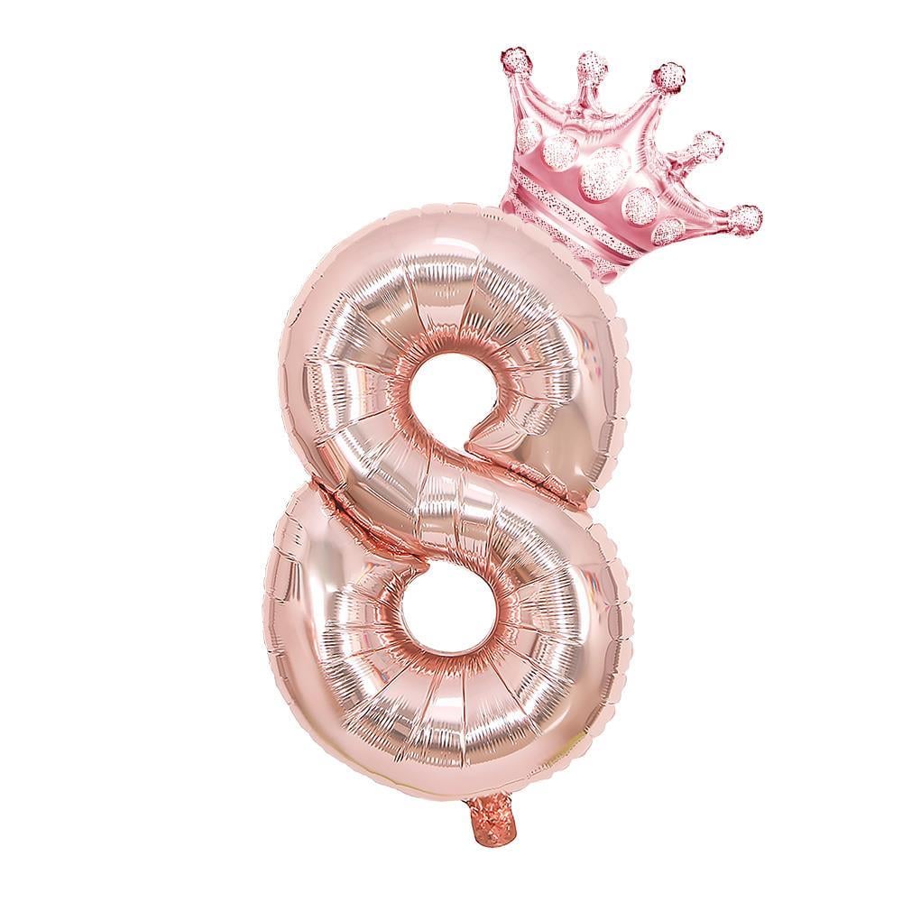 8 Rose Gold Rakam ve Kral Tacı Folyo Balon Doğum Günü Parti Kutlama Seti