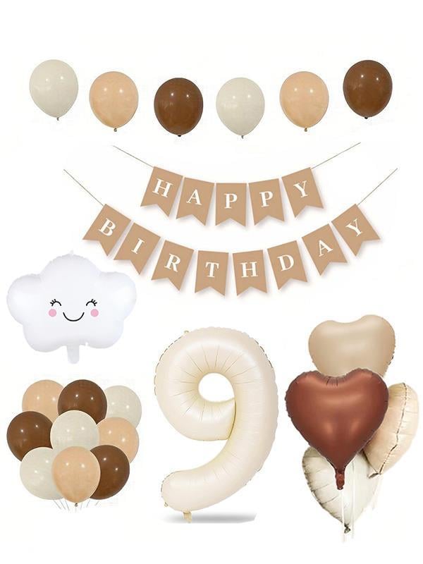 9 Yaş Retro Doğum Günü Seti; Krem Rakam Folyo, Banner, Kalp Folyo ve Lateks Balon