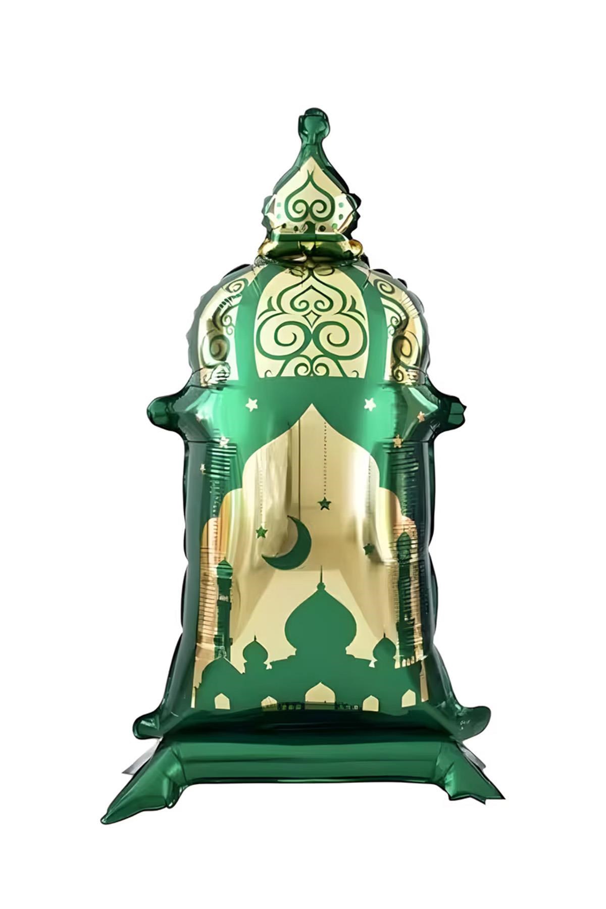 Ayaklı Yeşil Ramazan Feneri 88×44 cm – Büyük Boy Dekoratif Ramazan Süsü