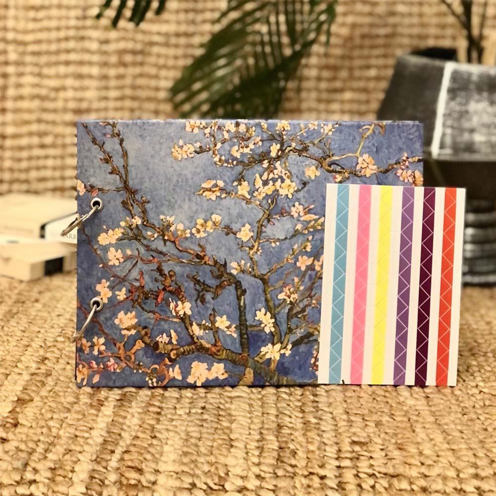 Badem Çiçekleri Tasarımlı Fotoğraf Albümü Anı Defteri; Beyaz Kalem ve Yapıştırıcı Hediyeli