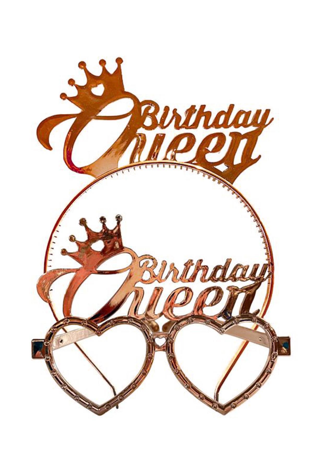 Birthday Queen Tac Gözlük Seti Rose Gold Renk Parti Aksesuar Doğum Günü Seti