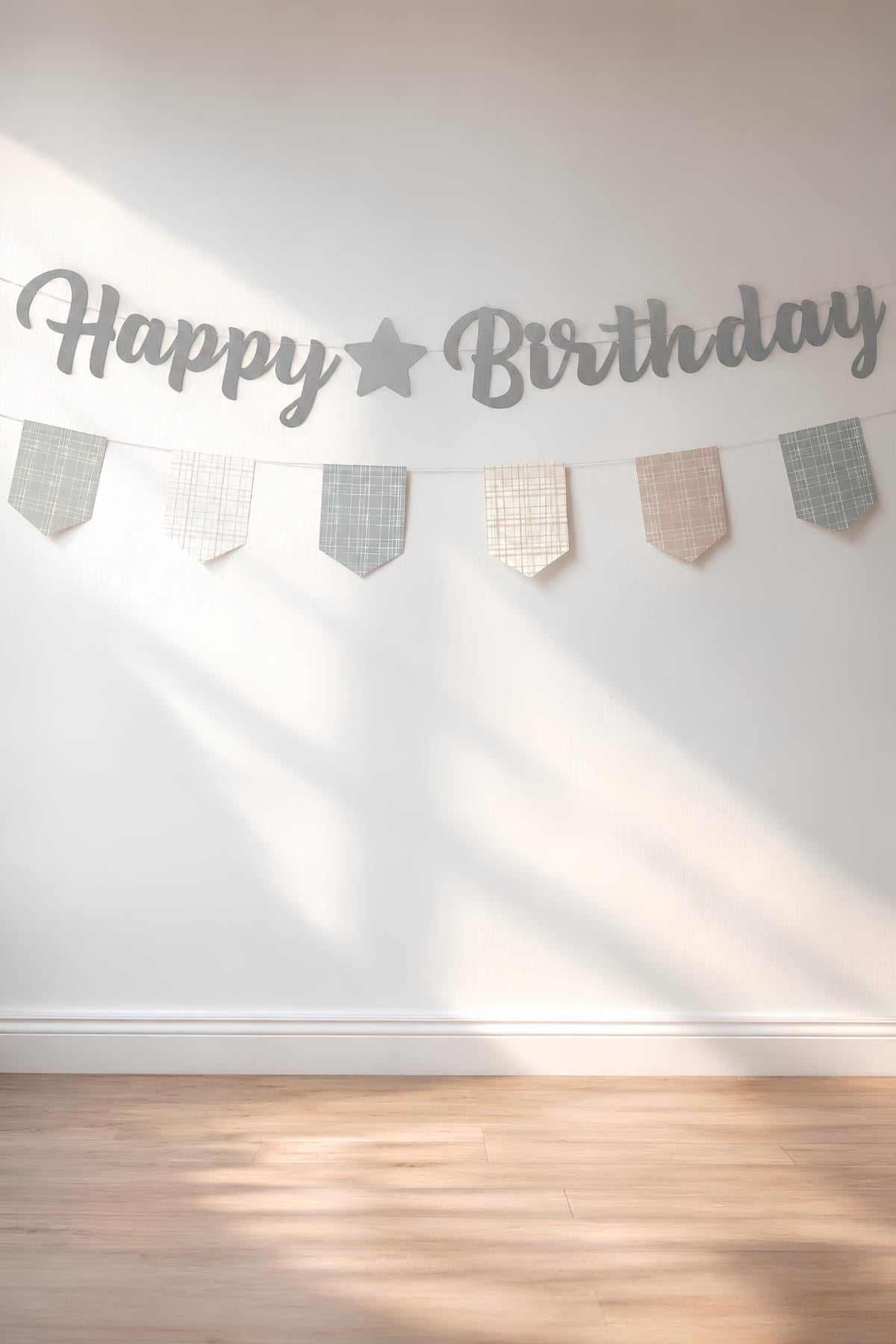 Bohem Happy Birthday Banner Seti – Ekose Flama Süslü Doğum Günü Dekorasyon Bannerı
