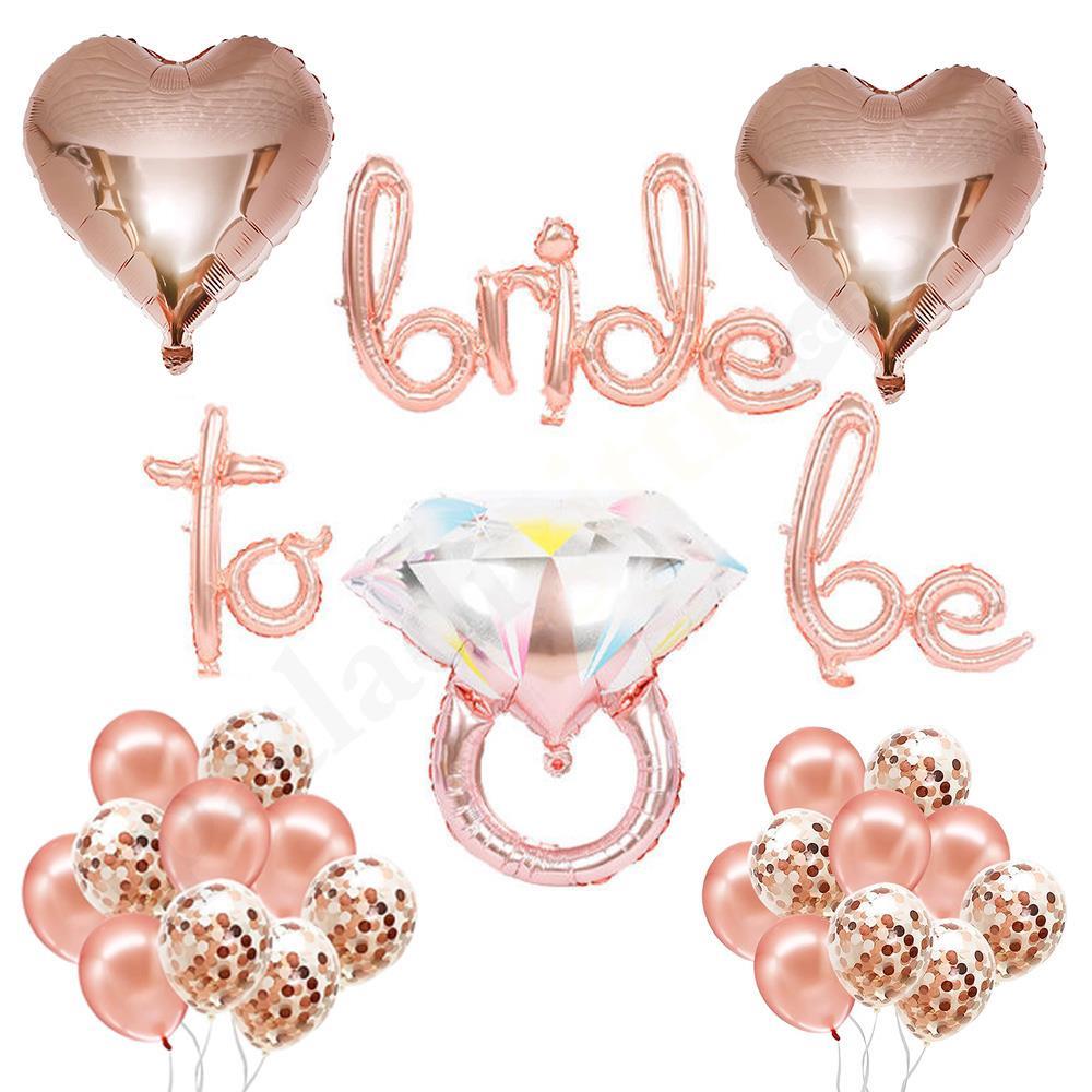 Bride To Be  El Yazısı, Tek Taş Yüzük Ve Kalp Folyo Balonlu Rose Gold Set