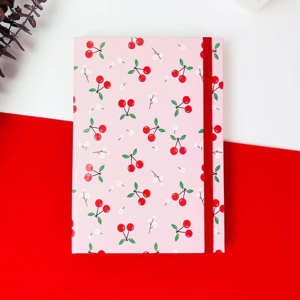 Cherry Tasarımlı Lastikli Çizgisiz Defter