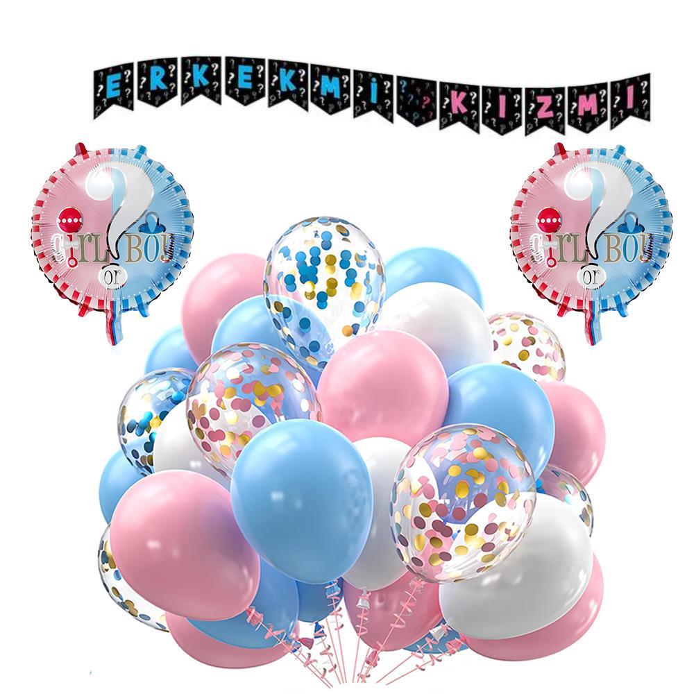 Cinsiyet Belirleme Parti Seti; Banner, Folyo Balon Ve Balon Zincir Seti Konsept 3 