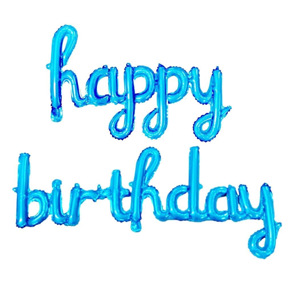 El Yazılı 16 İnç Happy Birthday Mavi Balon Set 