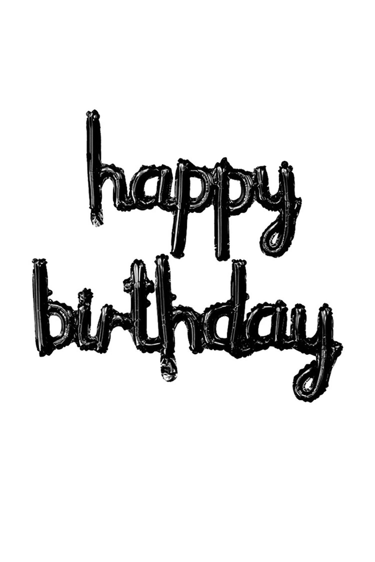 El Yazılı 16 İnç Happy Birthday Siyah Balon Set 