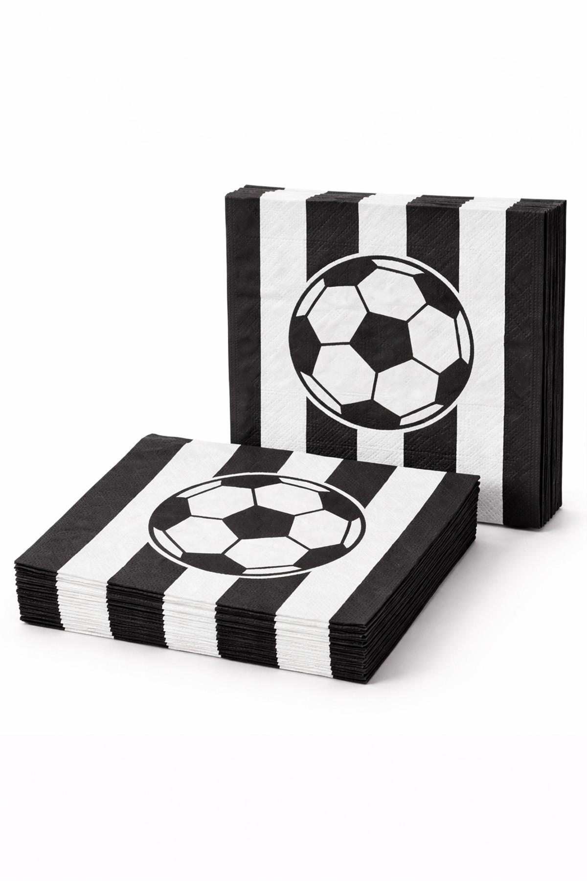 Futbol Temalı Siyah Beyaz Çizgili Kağıt Peçete 33x33 cm – 20’li Parti Peçetesi