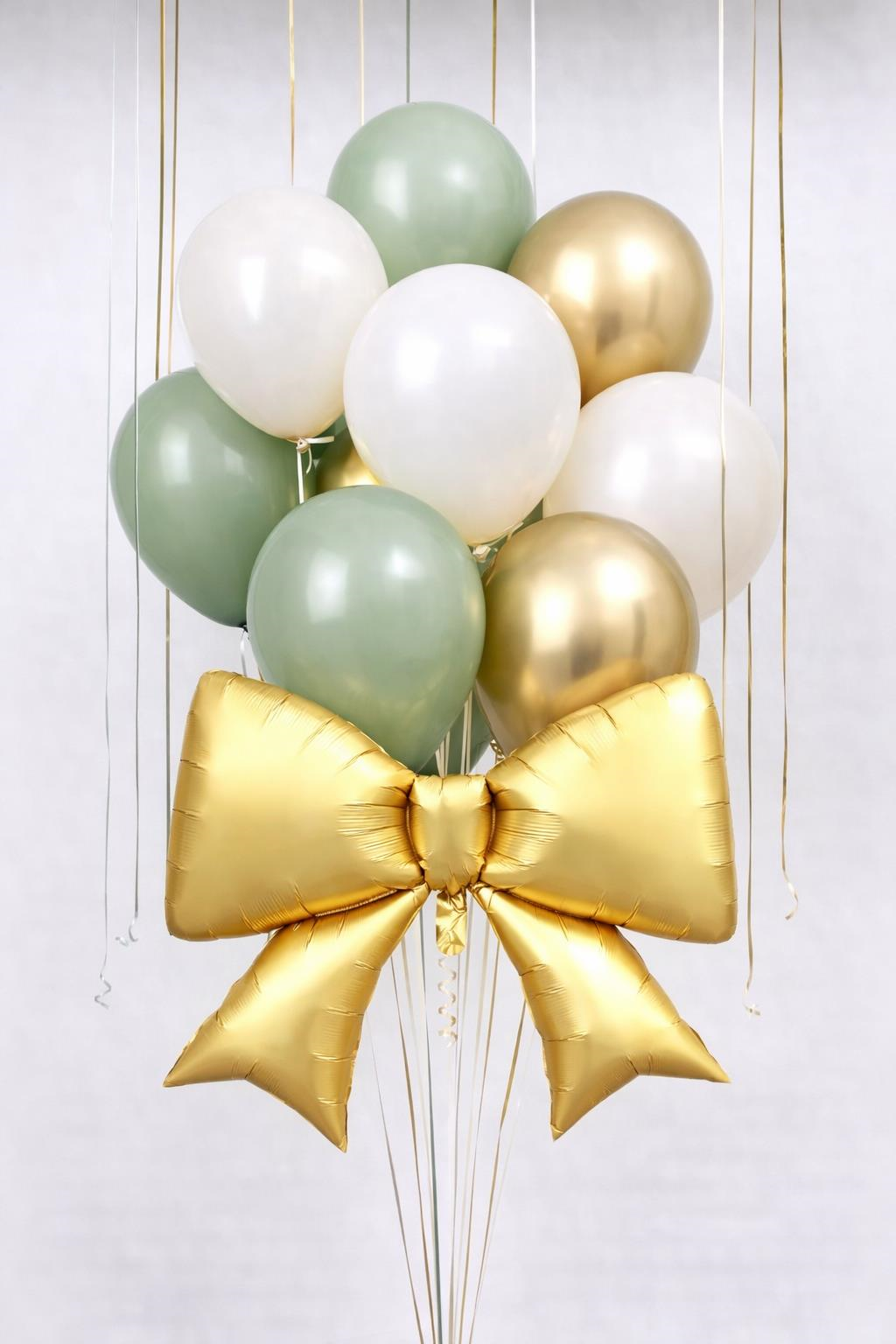Gold Fiyonk Folyo Balon Seti – Küf Yeşili & Gold Lateks Balonlu